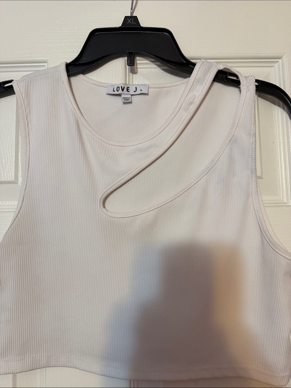 love J Ivory Ribbed Cutout Crop Tank